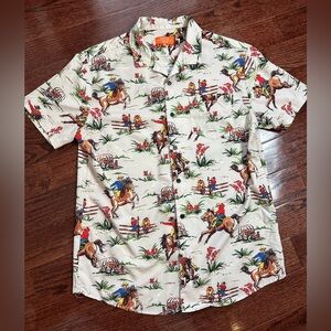 Negative Space Men's Western Print Short Sleeve Shirt - Rodeo Motif